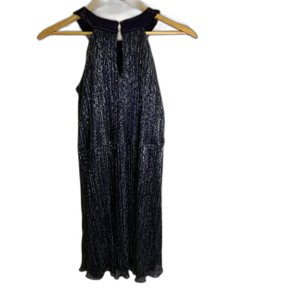 Enfocus Studio Navy and Silver Micro Pleated High Neck Sleeveless Dress Size 6 - Picture 5 of 14